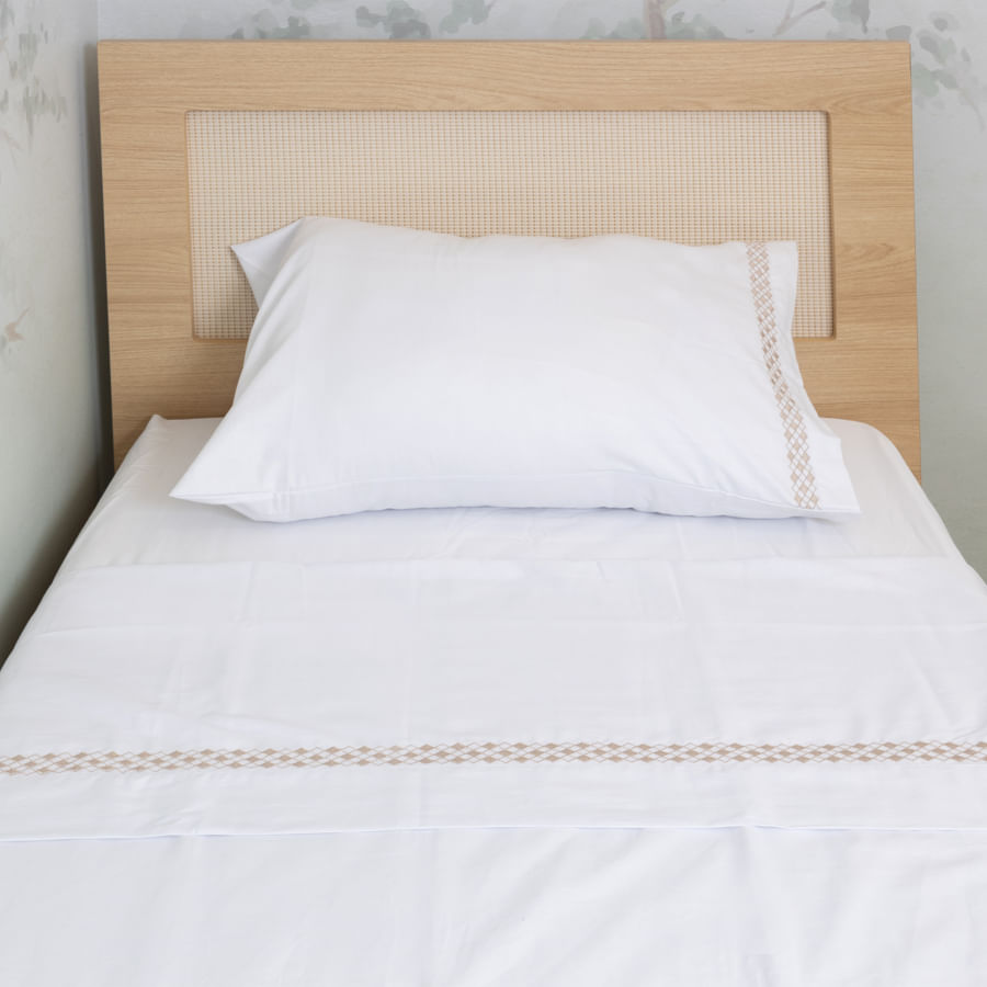 Lençol de Solteiro Losango 3 Peças - Bege