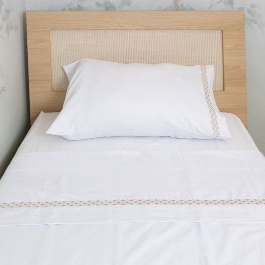 Lençol de Solteiro Losango 3 Peças - Bege