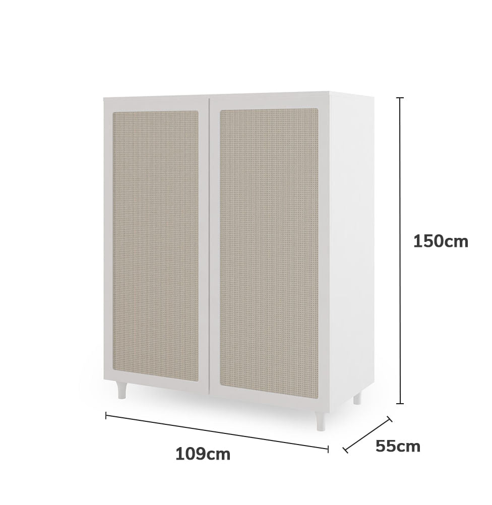 Roupeiro Haus Nature 2 Portas Com Palha - Branco