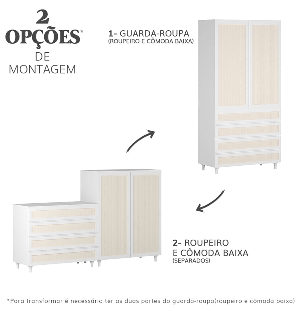 Roupeiro Haus Nature 2 Portas Com Palha - Branco