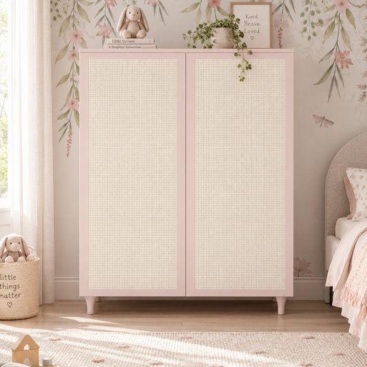 Roupeiro Haus Nature 2 Portas Com Palha - Rosa