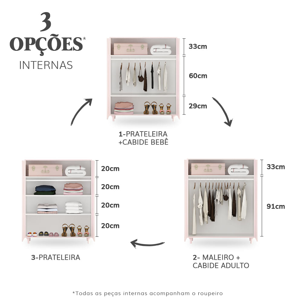 Roupeiro Haus Nature 2 Portas Com Palha - Rosa