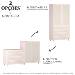 Roupeiro Haus Nature 2 Portas Com Palha - Rosa