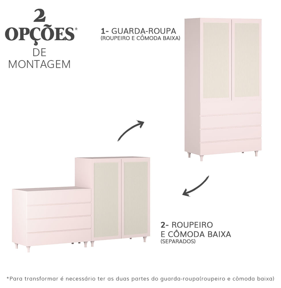 Roupeiro Haus Nature 2 Portas - Rosa