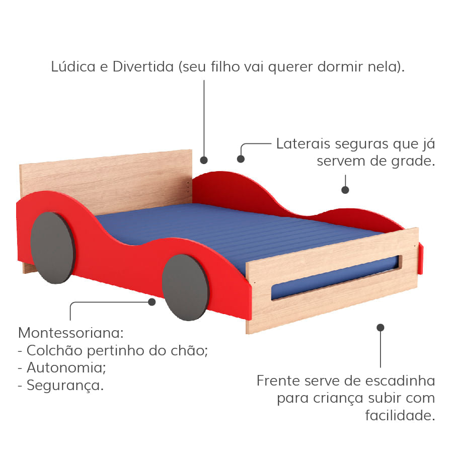 Cama Montessoriana Casal Carro - Carvalho