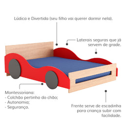 Cama Montessoriana Casal Carro - Carvalho