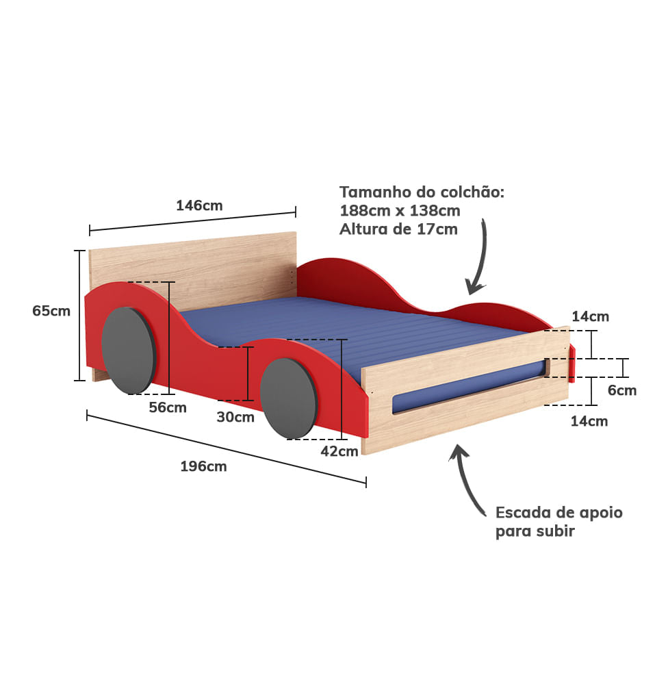 Cama Montessoriana Casal Carro - Carvalho