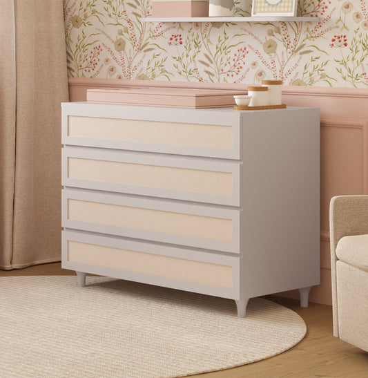 Cômoda de Bebê Haus Nature com Palha e 4 Gavetas Greige 110cm