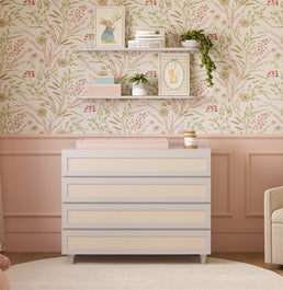 Cômoda de Bebê Haus Nature com Palha e 4 Gavetas Greige 110cm