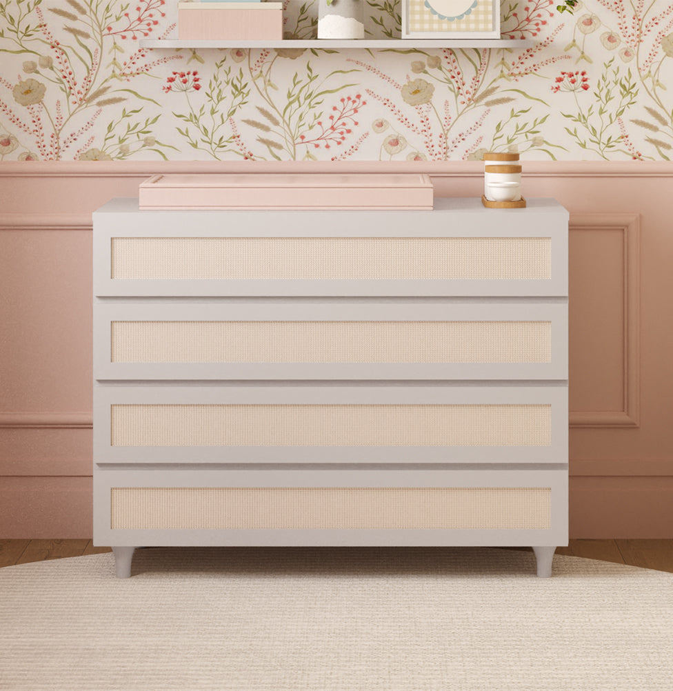 Cômoda de Bebê Haus Nature com Palha e 4 Gavetas Greige 110cm