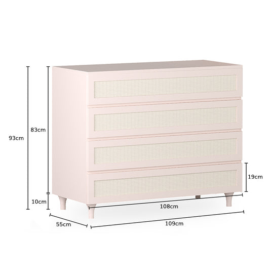 Cômoda de Bebê Haus Nature com Palha e 4 Gavetas Rosa 110cm