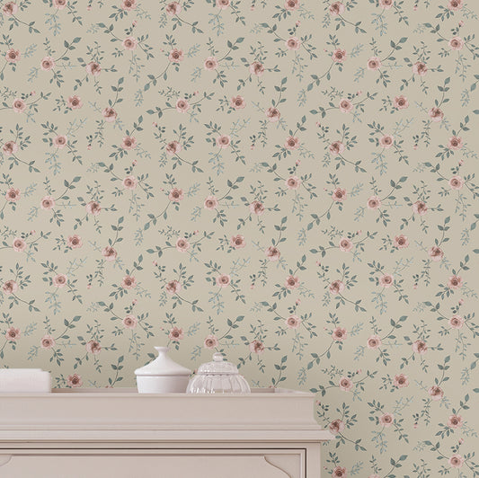 Papel de Parede Infantil Floral Tereza Rosê