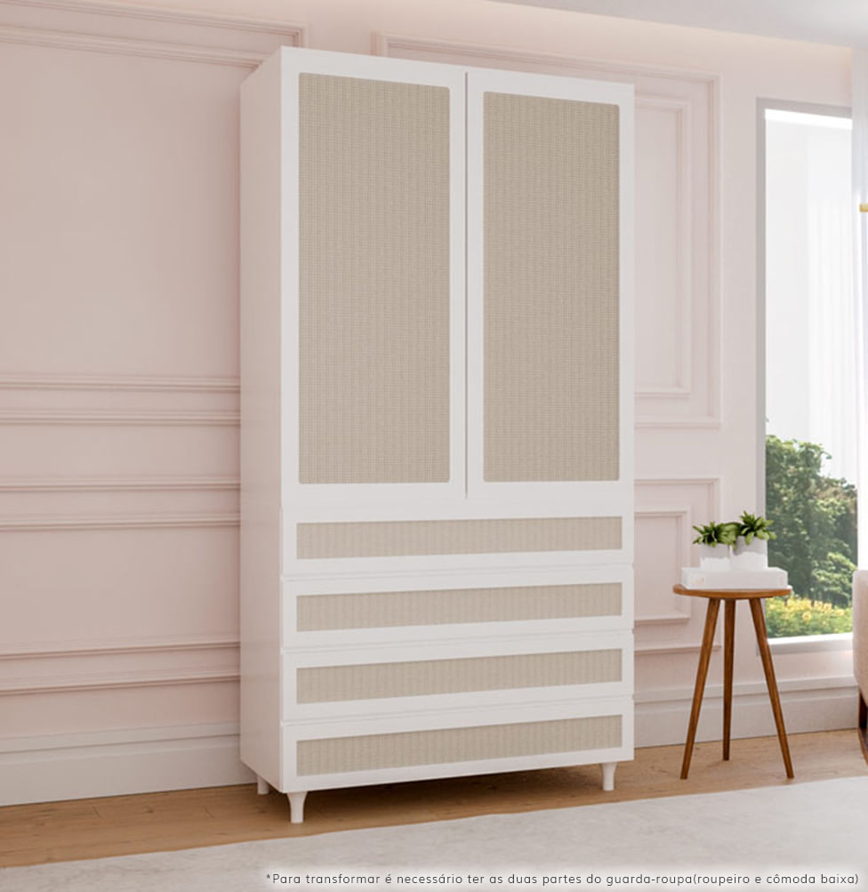 Guarda Roupa 2 em 1 Haus Nature com Palha - Branco