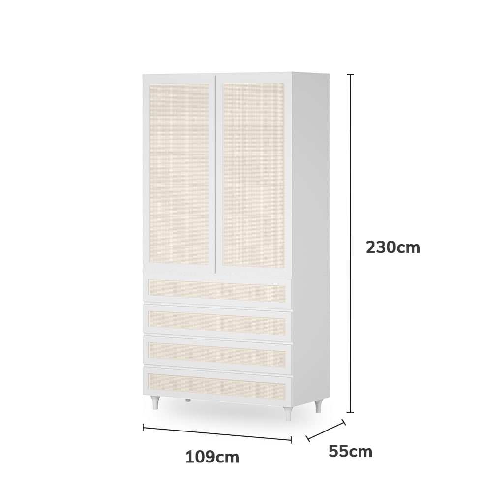 Guarda Roupa 2 em 1 Haus Nature com Palha - Branco