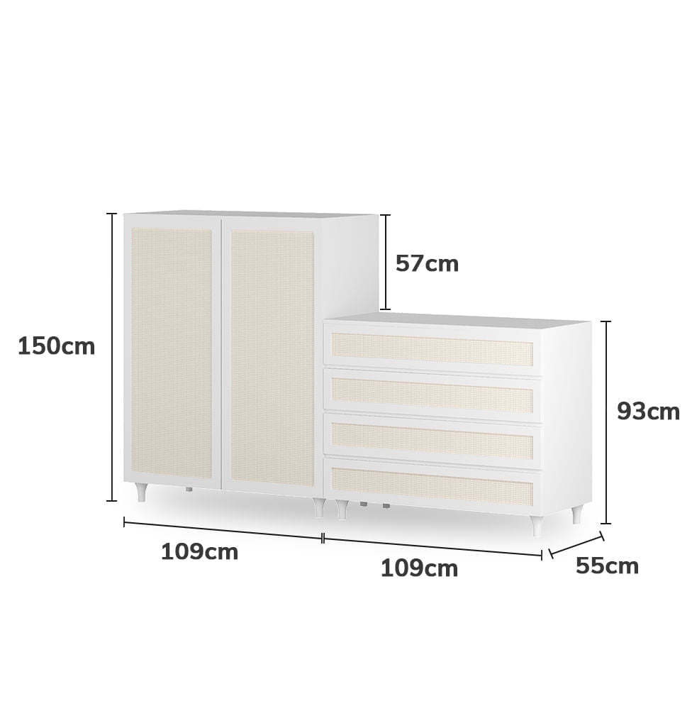 Guarda Roupa 2 em 1 Haus Nature com Palha - Branco