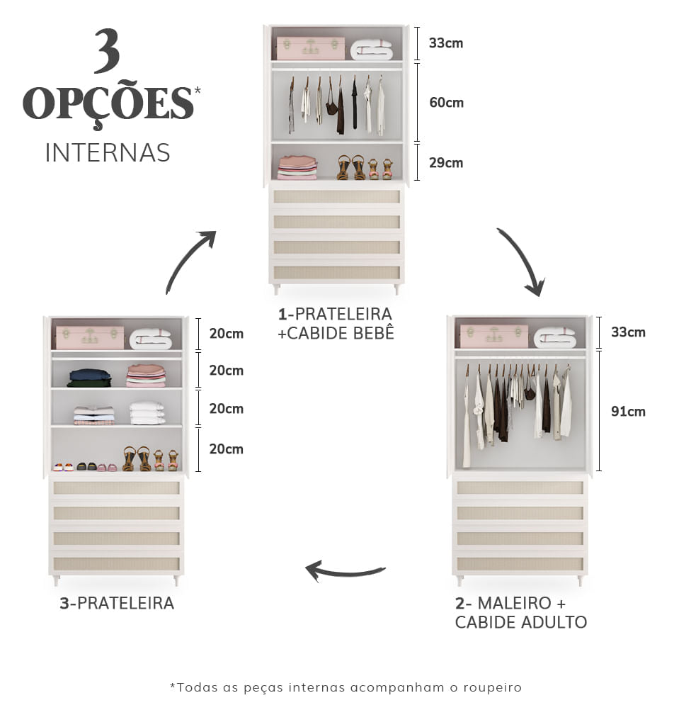 Guarda Roupa 2 em 1 Haus Nature com Palha - Branco