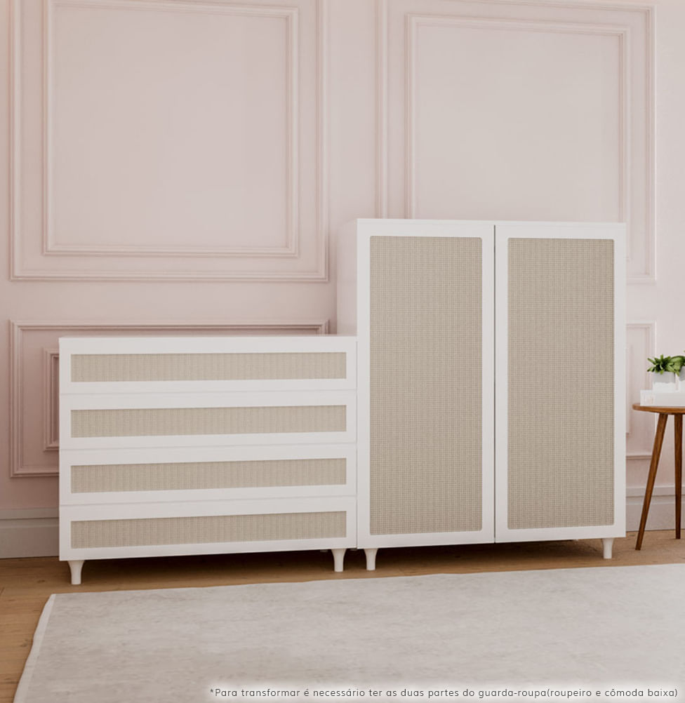 Guarda Roupa 2 em 1 Haus Nature com Palha - Branco