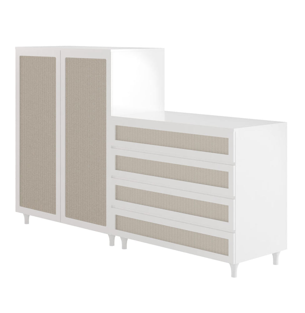 Guarda Roupa 2 em 1 Haus Nature com Palha - Branco
