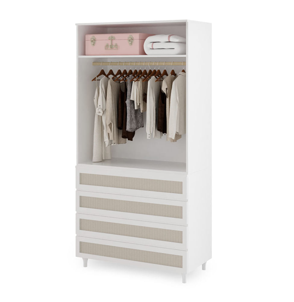 Guarda Roupa 2 em 1 Haus Nature com Palha - Branco