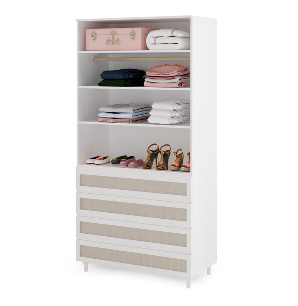 Guarda Roupa 2 em 1 Haus Nature com Palha - Branco