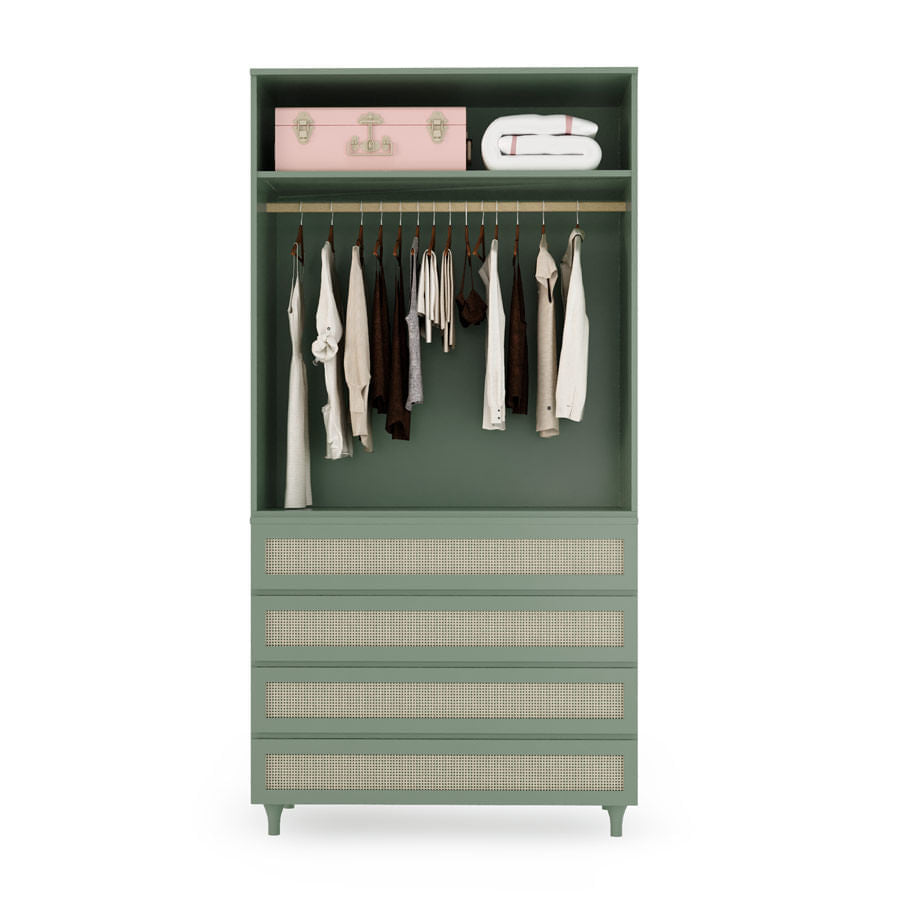 Guarda Roupa 2 em 1 Haus Nature Com Palha - Verde Jardim