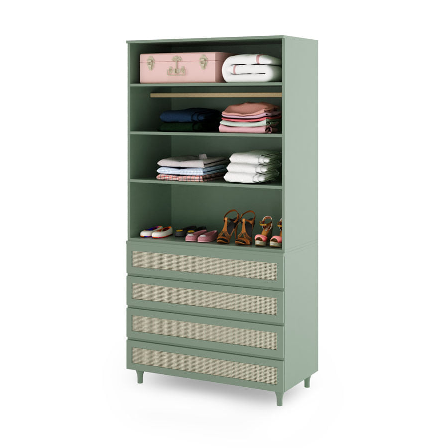 Guarda Roupa 2 em 1 Haus Nature Com Palha - Verde Jardim