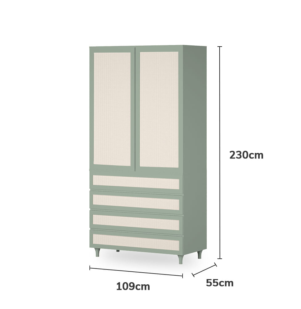 Guarda Roupa 2 em 1 Haus Nature Com Palha - Verde Jardim