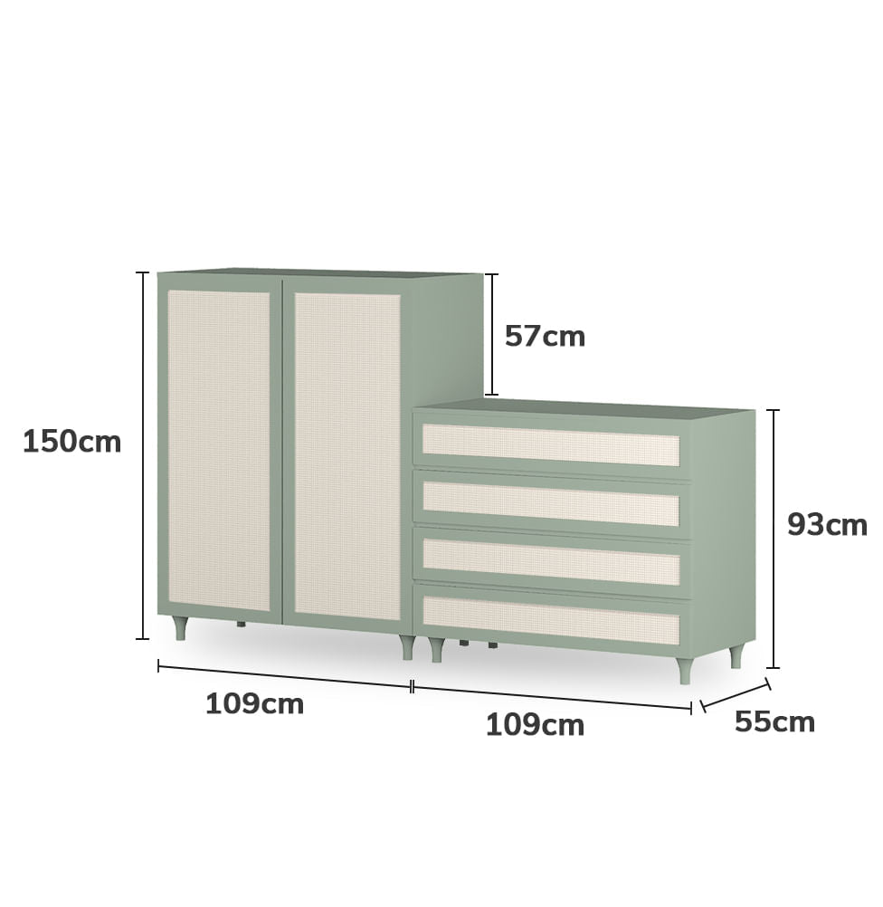 Guarda Roupa 2 em 1 Haus Nature Com Palha - Verde Jardim