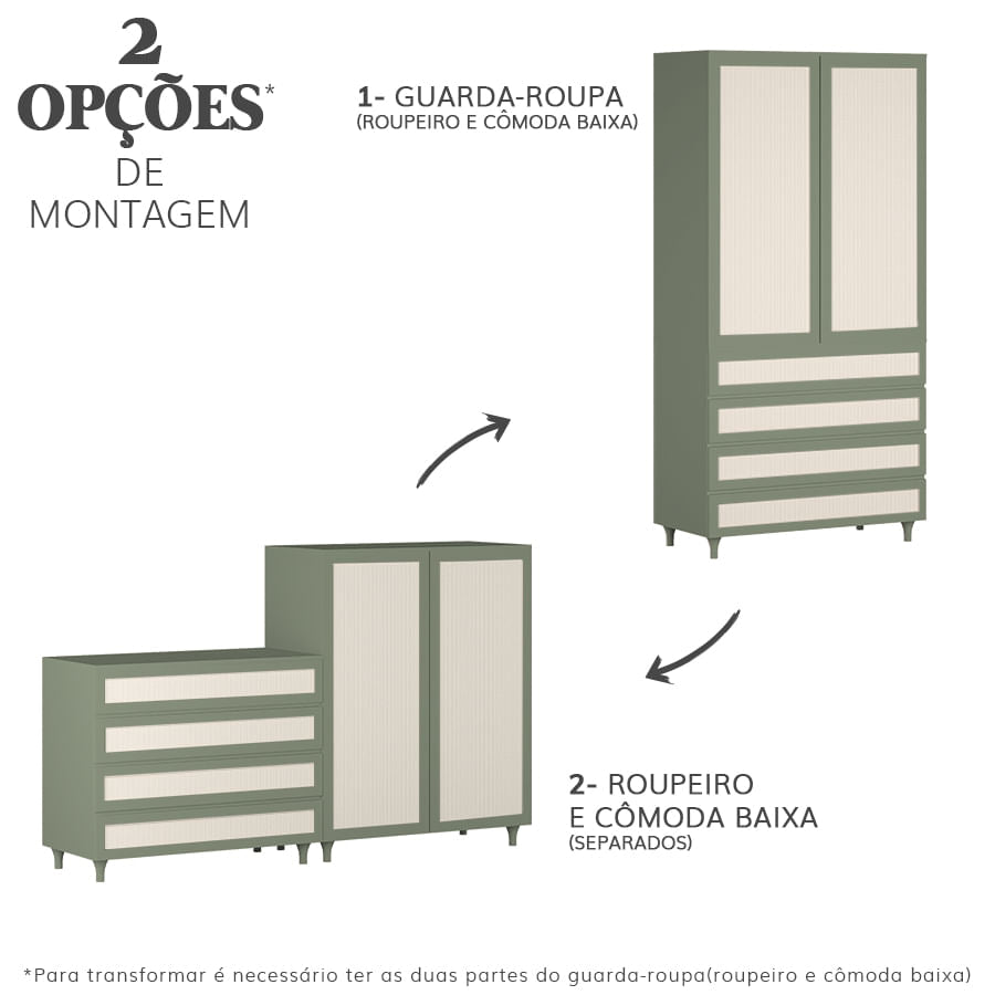 Guarda Roupa 2 em 1 Haus Nature Com Palha - Verde Jardim