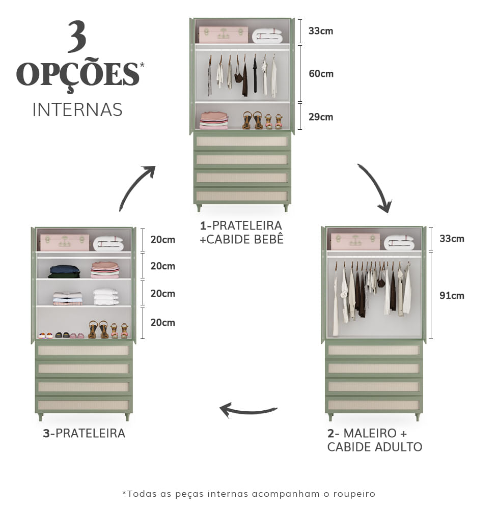 Guarda Roupa 2 em 1 Haus Nature Com Palha - Verde Jardim