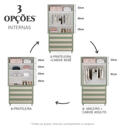 Guarda Roupa 2 em 1 Haus Nature Com Palha - Verde Jardim