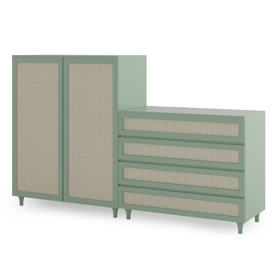 Guarda Roupa 2 em 1 Haus Nature Com Palha - Verde Jardim