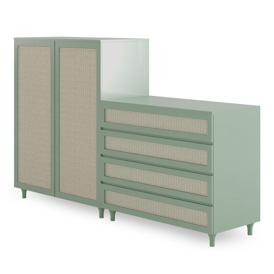 Guarda Roupa 2 em 1 Haus Nature Com Palha - Verde Jardim