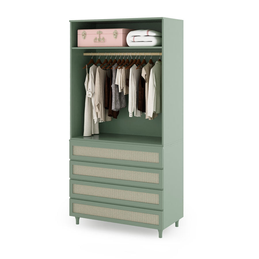 Guarda Roupa 2 em 1 Haus Nature Com Palha - Verde Jardim