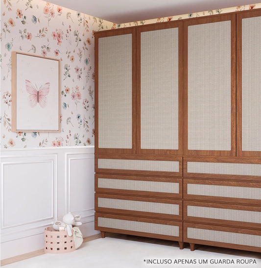 Guarda Roupa 2 em 1 Haus Nature Com Palha - Freijó