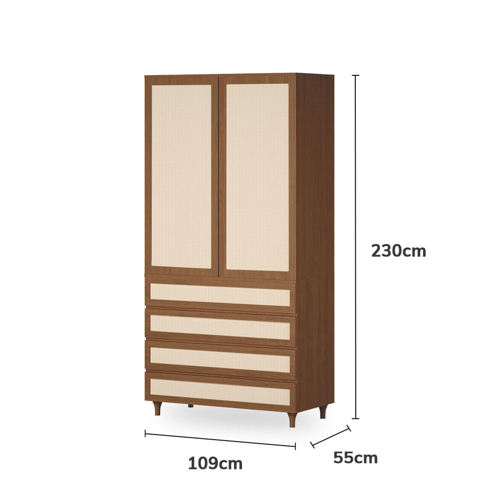 Guarda Roupa 2 em 1 Haus Nature Com Palha - Freijó