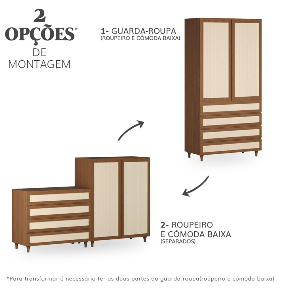 Guarda Roupa 2 em 1 Haus Nature Com Palha - Freijó