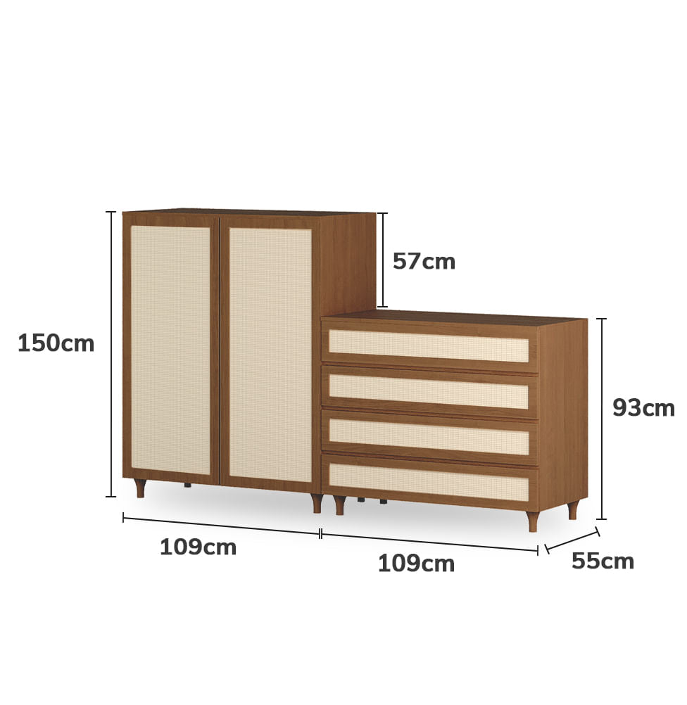 Guarda Roupa 2 em 1 Haus Nature Com Palha - Freijó