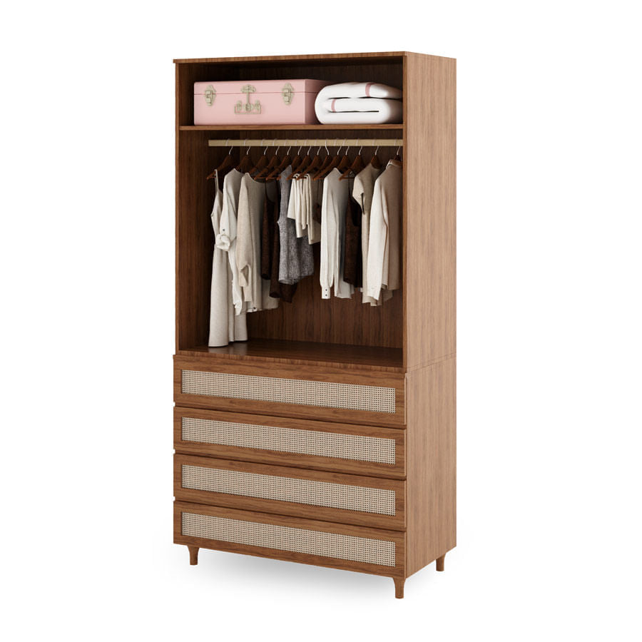 Guarda Roupa 2 em 1 Haus Nature Com Palha - Freijó