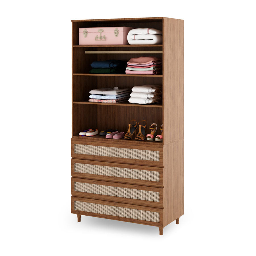 Guarda Roupa 2 em 1 Haus Nature Com Palha - Freijó