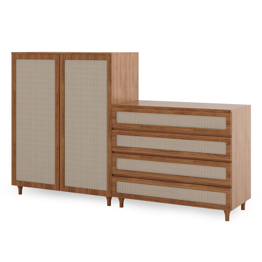 Guarda Roupa 2 em 1 Haus Nature Com Palha - Freijó