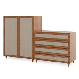 Guarda Roupa 2 em 1 Haus Nature Com Palha - Freijó