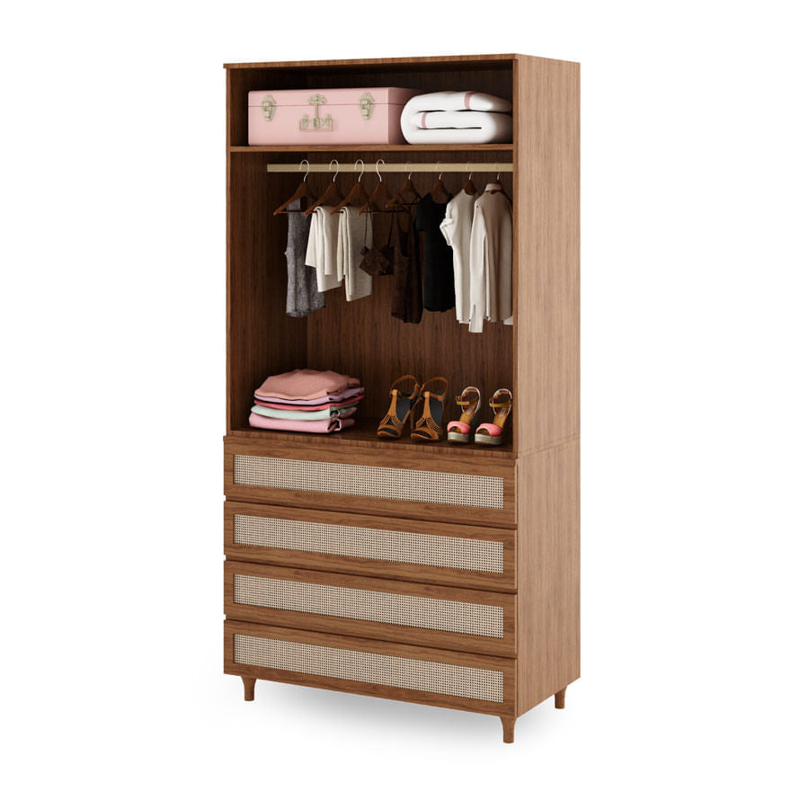 Guarda Roupa 2 em 1 Haus Nature Com Palha - Freijó