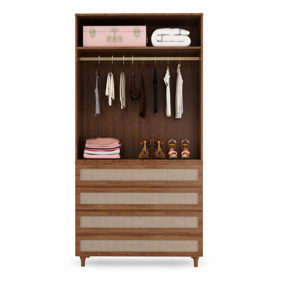 Guarda Roupa 2 em 1 Haus Nature Com Palha - Freijó