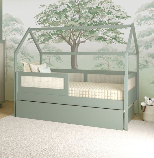 Combo Cama Sofá Haus Nature Casinha Com Palha 2 em 1 Com Auxiliar - Verde Jardim