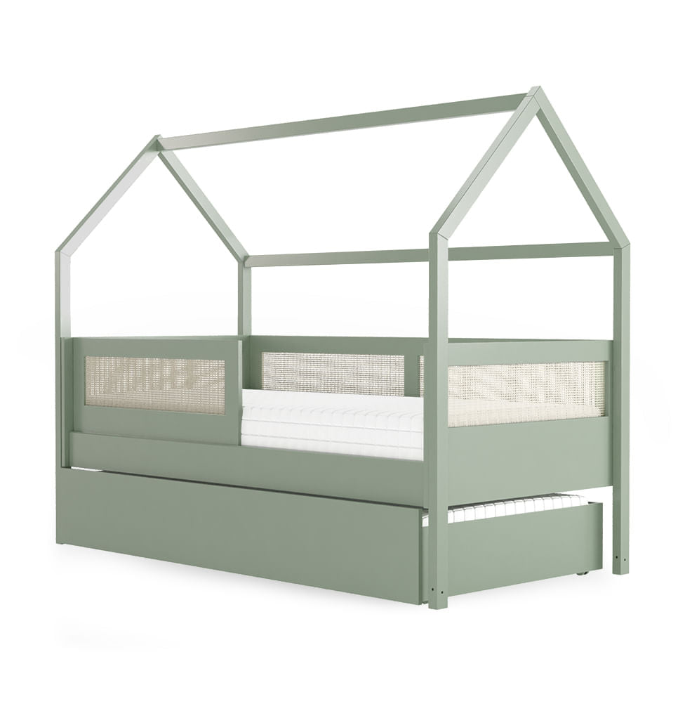 Combo Cama Sofá Haus Nature Casinha Com Palha 2 em 1 Com Auxiliar - Verde Jardim