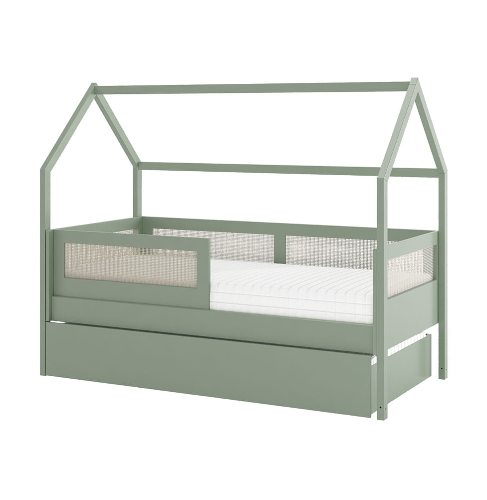 Combo Cama Sofá Haus Nature Casinha Com Palha 2 em 1 Com Auxiliar - Verde Jardim