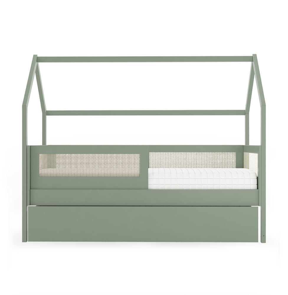 Combo Cama Sofá Haus Nature Casinha Com Palha 2 em 1 Com Cama Auxiliar e Escorregador - Verde Jardim