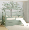 Combo Cama Sofá Haus Nature Casinha Com Palha 2 em 1 Com Cama Auxiliar e Escorregador - Verde Jardim