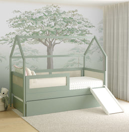 Combo Cama Sofá Haus Nature Casinha Com Palha 2 em 1 Com Cama Auxiliar e Escorregador - Verde Jardim
